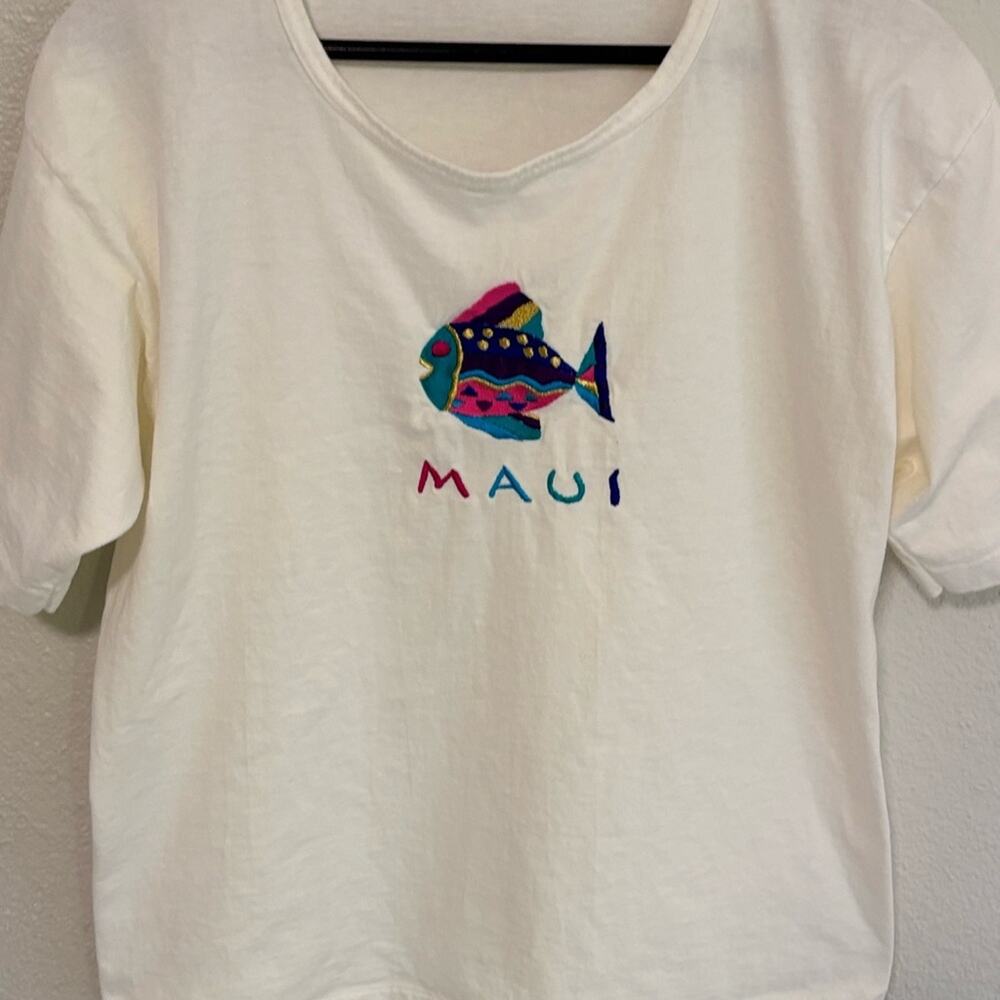 Vintage Maui Shirt Large T 90s Embroidered Single Stitch Made USA Wild Palms